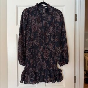 Zara Floral Long Sleeve Super Mini Dress with Ruffle Hem